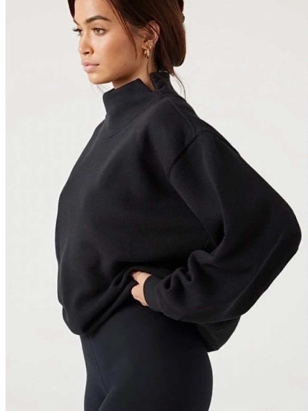 Joah Brown Split Neck TURTLENECK SWEATSHIRT Oversized Black S/M